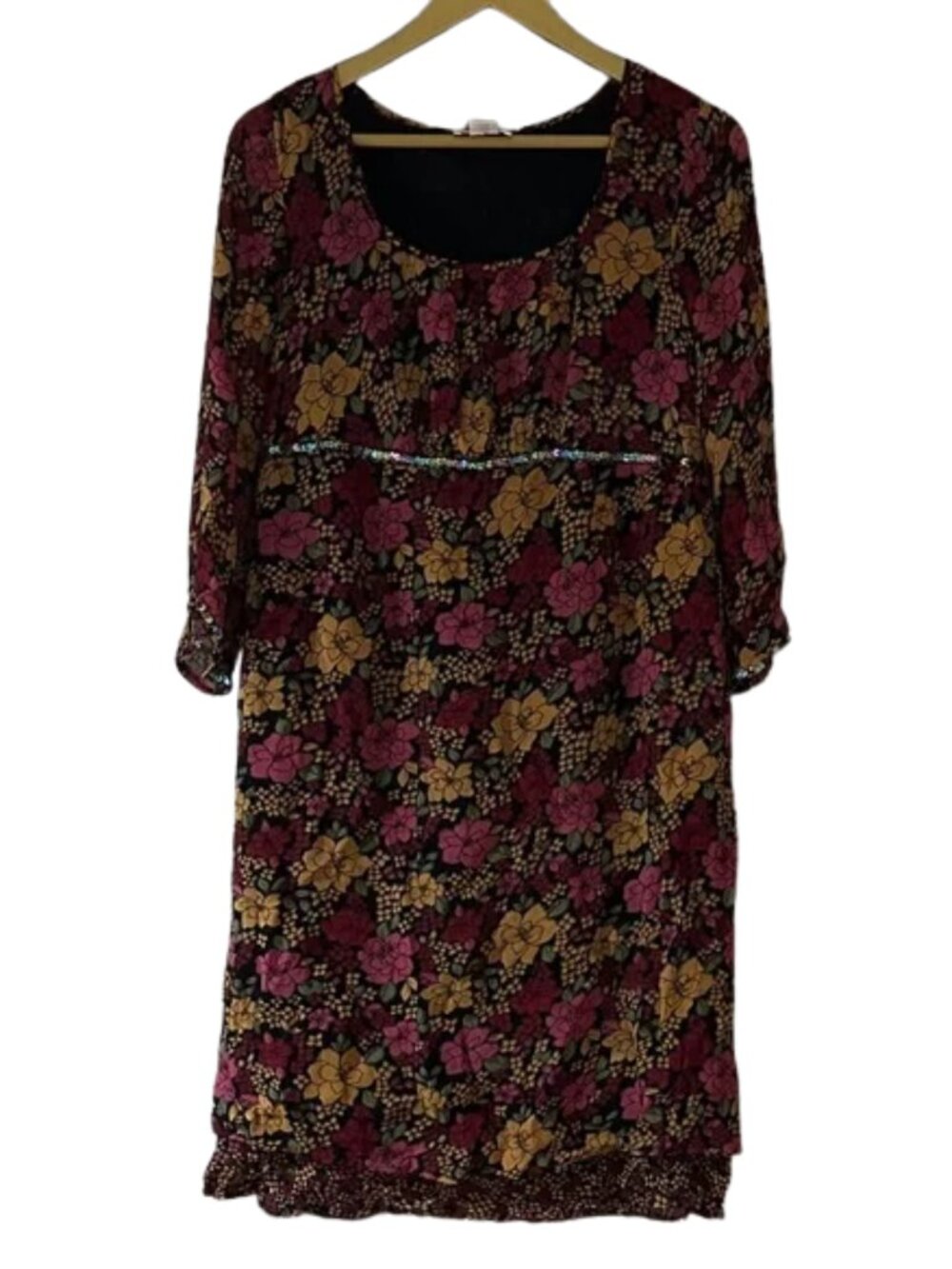 Two Hearts Maternity Floral Dress Long Sleeve Sequin Detail Fall Pregnancy